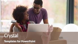  Presentation with young happy couple - Beautiful presentation theme featuring banking - happy young african american couple backdrop and a violet colored foreground