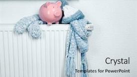  Presentation with banking - Presentation featuring banking - heating radiator with piggy bank background and a sky blue colored foreground