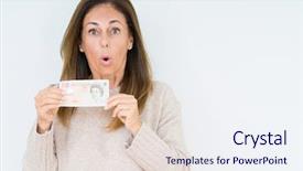  Presentation with speak fear - Slide deck with banking - middle age woman holding 10 background and a sky blue colored foreground