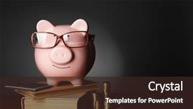  Presentation with banking - PPT theme having banking - piggy bank with glasses coins background and a wine colored foreground