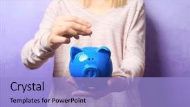  Presentation with piggy bank - Presentation design enhanced with banking - woman with piggy bank background and a light blue colored foreground