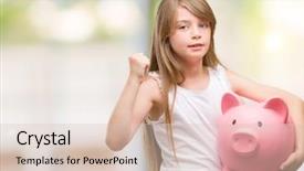  Presentation with piggy bank - Audience pleasing PPT layouts consisting of banking - young blonde toddler holding piggy backdrop and a lemonade colored foreground