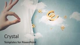  Presentation with behind curtain - Slides consisting of banking act - close up of hand opening background and a  colored foreground