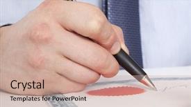  Presentation with notary - Presentation enhanced with banking act - lawyer notary signs the documents background and a  colored foreground