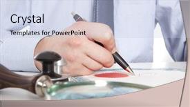  Presentation with notary - Audience pleasing PPT layouts consisting of banking act - lawyer notary signs the documents backdrop and a  colored foreground