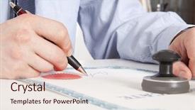  Presentation with notary - Cool new slide deck with banking act - lawyer notary signs the documents backdrop and a  colored foreground