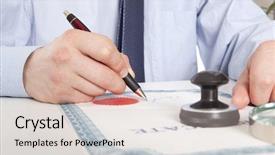  Presentation with notary - Amazing theme having banking act - lawyer notary signs the documents backdrop and a  colored foreground