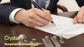  Presentation with notary - Presentation theme featuring banking act - lawyer notary signs the documents background and a  colored foreground