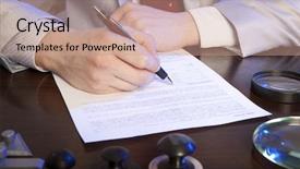  Presentation with notary - PPT theme having banking act - lawyer notary signs the documents background and a  colored foreground