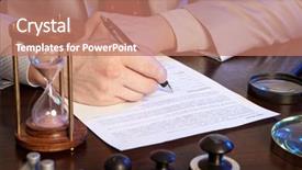  Presentation with notary - Slide deck having banking act - lawyer notary signs the documents background and a  colored foreground