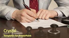  Presentation with notary - Audience pleasing presentation theme consisting of banking act - lawyer notary signs the documents backdrop and a tawny brown colored foreground