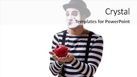  Presentation with mime - Theme featuring banking act - mime with piggybank isolated background and a white colored foreground