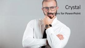  Presentation with business - PPT theme with banking concentration - image of concentrated adult man background and a light gray colored foreground