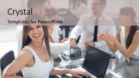  Presentation with bank - Cool new slides with banking hall - bank employees hold a workshop backdrop and a light gray colored foreground