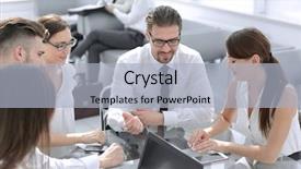  Presentation with accounting financial bank banking account - Slide set featuring banking hall - bank employees hold a workshop background and a light blue colored foreground