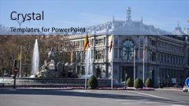  Presentation with banking bank vault door - Cool new PPT theme with banking hall - bank of spain in madrid backdrop and a light blue colored foreground