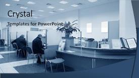  Presentation with bank - PPT theme featuring banking hall - bank office blue background and a light blue colored foreground