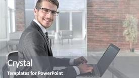  Presentation with banking - Colorful PPT layouts enhanced with banking hall - businessman uses a laptop backdrop and a gray colored foreground