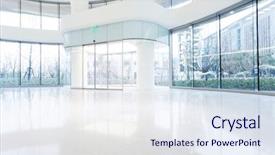  Presentation with banking - Colorful theme enhanced with banking hall - futuristic modern office building interior backdrop and a sky blue colored foreground