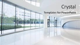  Presentation with banking - PPT theme having banking hall - futuristic modern office building interior background and a sky blue colored foreground