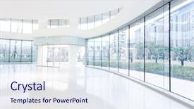  Presentation with modern building - Audience pleasing theme consisting of banking hall - futuristic modern office building interior backdrop and a sky blue colored foreground
