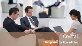  Presentation with banking - Slide deck enhanced with banking hall - group of sales people working background and a coral colored foreground