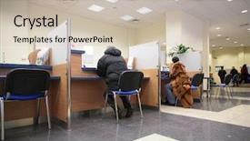  Presentation with banking - PPT theme with banking hall - people in bank 2 background and a soft green colored foreground