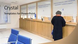  Presentation with commercial documents - PPT theme enhanced with banking hall - receipt and delivery of documents background and a soft green colored foreground