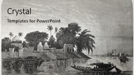  Presentation with calcutta - PPT theme consisting of banking india - old illustration of hoogly river background and a light gray colored foreground