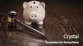  Presentation with banking - Presentation design featuring banking law - gavel and piggy bank background and a tawny brown colored foreground