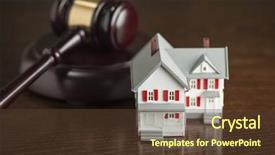  Presentation with gavel - Presentation theme featuring banking law - gavel and small model house background and a tawny brown colored foreground