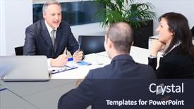  Presentation with work life balance scales business - Presentation theme featuring banking law - group of business people background and a wine colored foreground