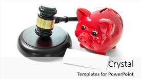  Presentation with court gavel - Beautiful slides featuring banking law - judges court gavel and piggy backdrop and a white colored foreground