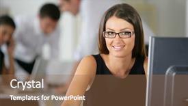  Presentation with banking - Theme enhanced with banking law - woman in the office background and a coral colored foreground