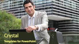  Presentation with electricity gneartion using speed breakers - Presentation design consisting of banking mobile - young man using laptop outdoors background and a tawny brown colored foreground