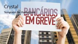  Presentation with labor strike - PPT theme enhanced with banking on strike in portuguese background and a light blue colored foreground