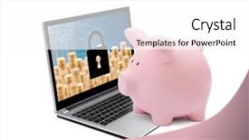  Presentation with banking system - Cool new presentation theme with banking protection concept piggy bank backdrop and a white colored foreground