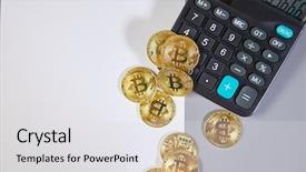  Presentation with monero cryptocurrency hologram coin form - Cool new slide set with banking regulation - cryptocurrency coins bitcoin and ethereum backdrop and a light gray colored foreground