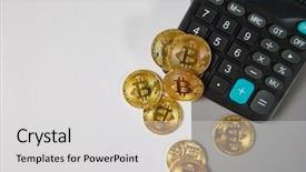  Presentation with bitcoin - Presentation design enhanced with banking regulation - cryptocurrency coins bitcoin and ethereum background and a light gray colored foreground