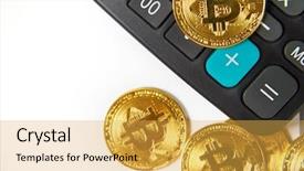  Presentation with monero cryptocurrency hologram coin form - Audience pleasing presentation theme consisting of banking regulation - cryptocurrency coins bitcoin and ethereum backdrop and a  colored foreground