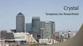  Presentation with banking - Cool new PPT theme with banking sector - elevated view of canary wharf backdrop and a light blue colored foreground
