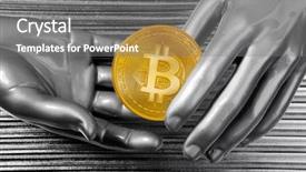  Presentation with cryptocurrency - Presentation design featuring banking token - bitcoin btc cryptocurrency on silver background and a  colored foreground