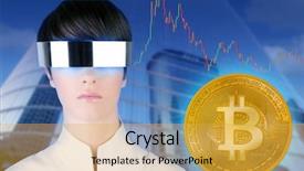  Presentation with futuristic glasses - Audience pleasing slide deck consisting of banking token - futuristic glasses woman bitcoin btc backdrop and a  colored foreground