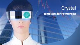  Presentation with futuristic glasses - Audience pleasing slides consisting of banking token - futuristic glasses woman bitcoin btc backdrop and a  colored foreground