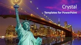  Presentation with liberty - Slide set enhanced with banking token - new york skyline with liberty background and a violet colored foreground