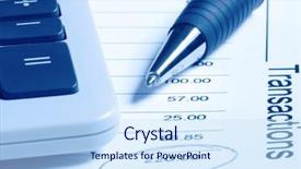  Presentation with financial statement - Amazing PPT layouts having banking transaction - ballpoint pen and calculator backdrop and a  colored foreground