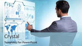  Presentation with global trading - PPT layouts featuring statistics global - businessman in futuristic stock trading background and a light blue colored foreground