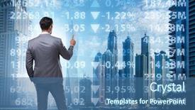  Presentation with stock trading - Amazing slide set having sales mapping - businessman in stock trading concept backdrop and a ocean colored foreground