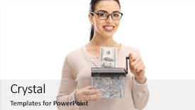  Presentation with shredder - Amazing presentation design having banknote in a paper shredder backdrop and a light gray colored foreground