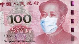  Presentation with economic - Amazing PPT theme having banknote-of-100-chinese-yuan backdrop and a coral colored foreground